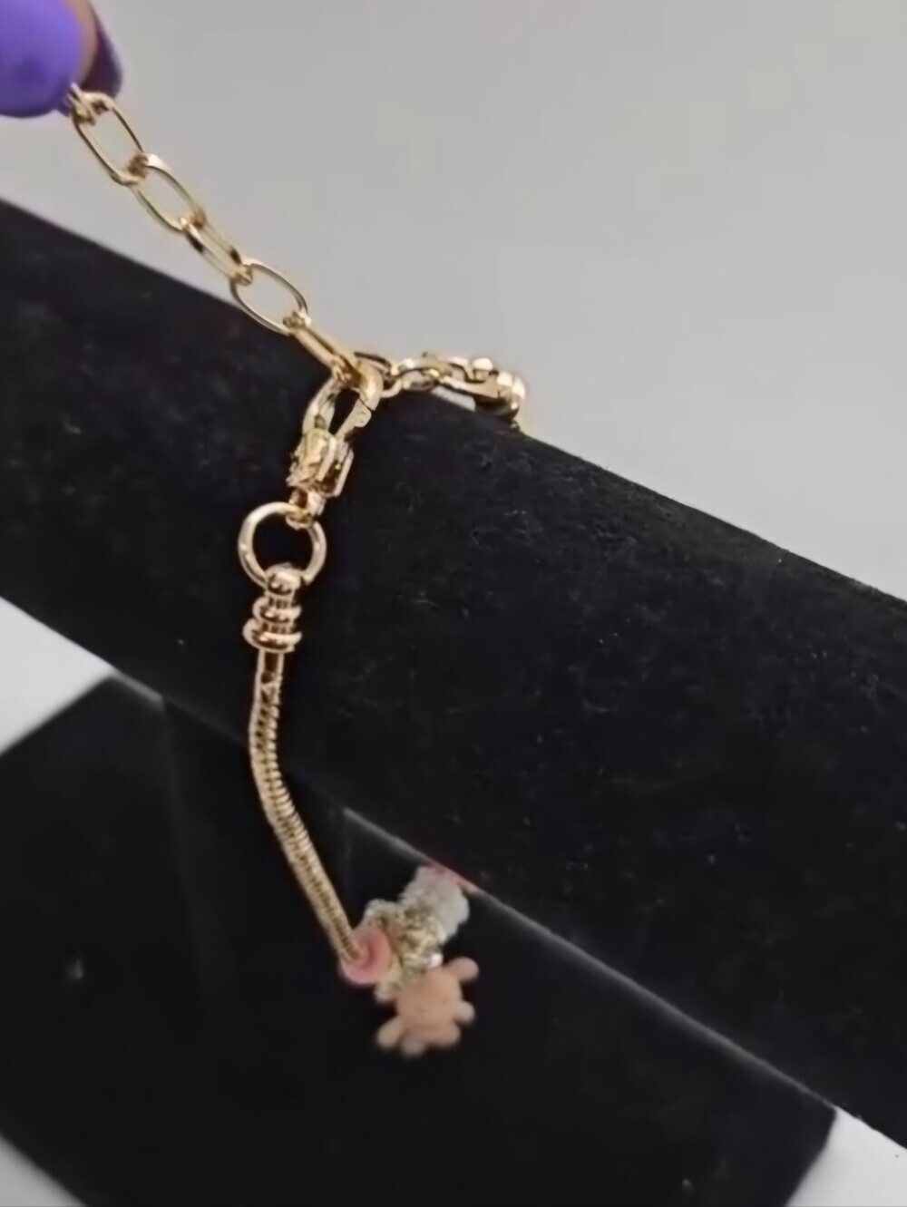 Heart and Teddy Bear Charm Bracelet Pink Zircon Heart Charm - Picture 6 of 12